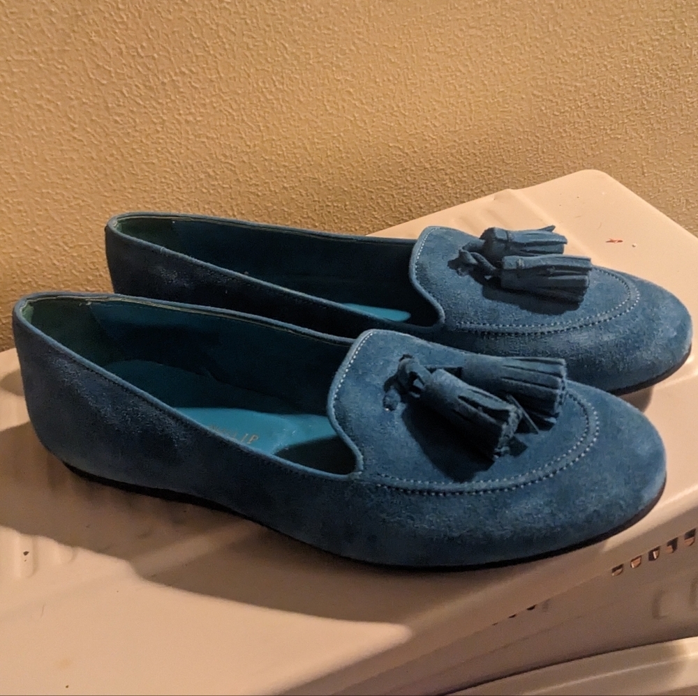 Charles Philip Milan Turquoise Blue Suede Tassel Loafers size 8.5​​ - Picture 15 of 15